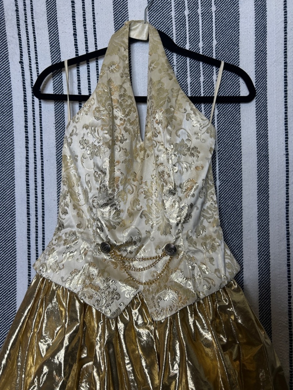 Vintage Jessica McClintock Gunne Sax Gold Lamé Halter Party Dress - Picture 3 of 8